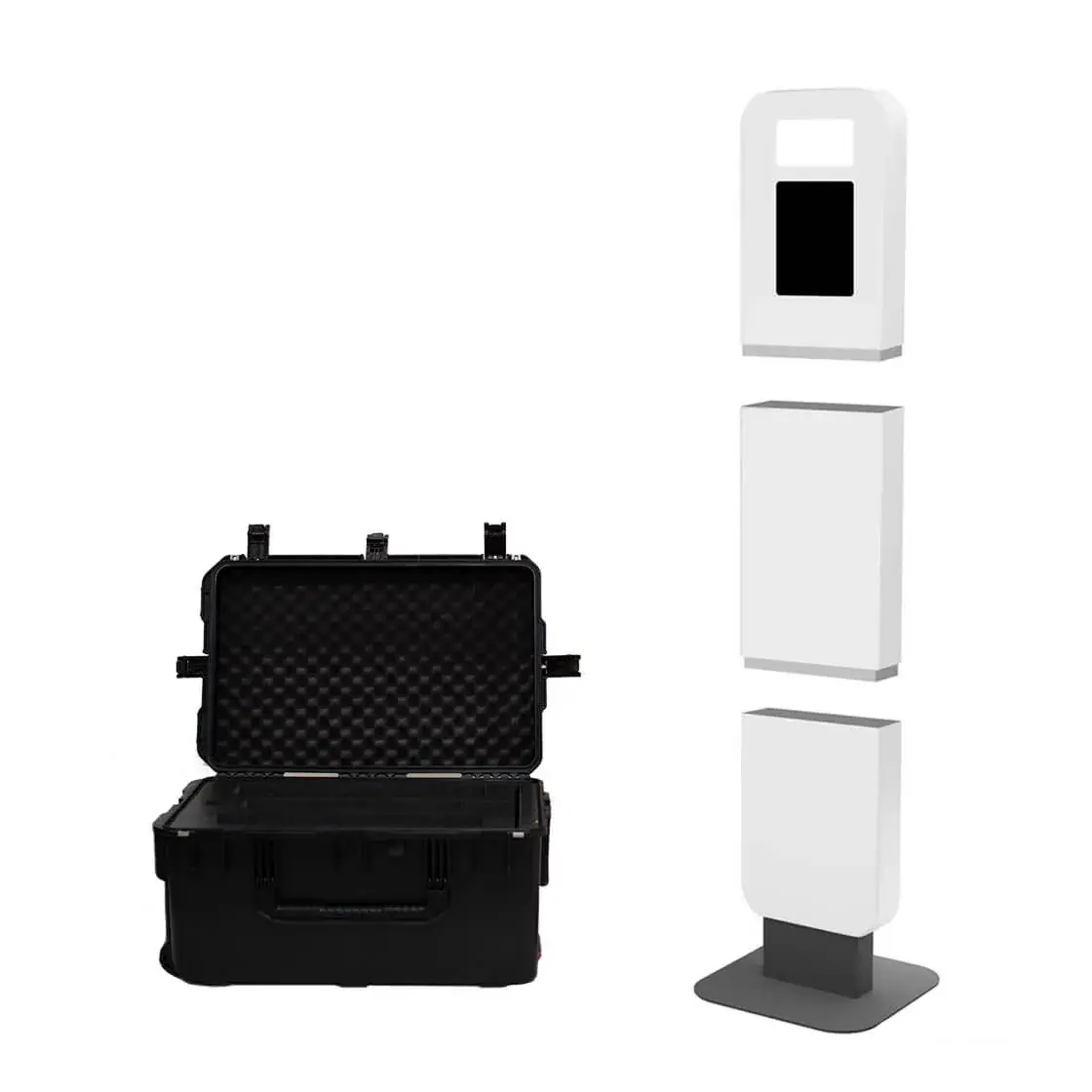 Selfie Station parts packed next to the travel case